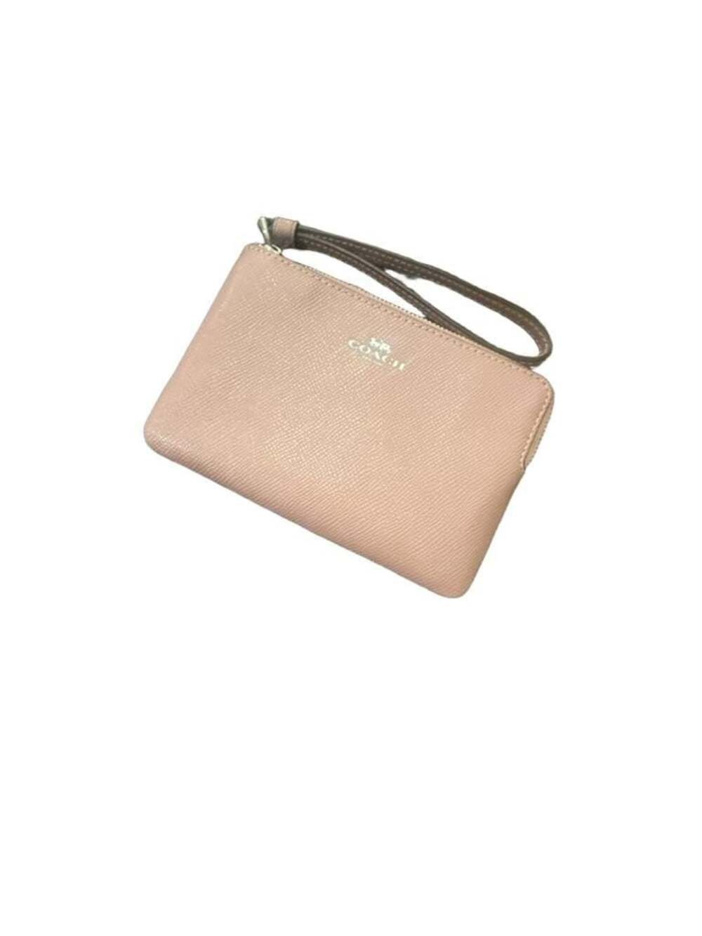 Coach Crossgrain Leather Corner Zip Wristlet Pink